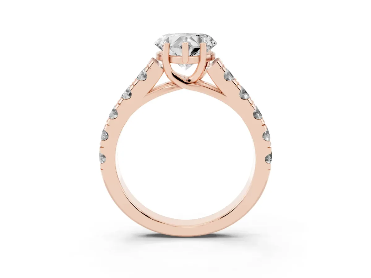 Heart Cut Cut Diamond Solitaire Ring with Micro Pave Band and Prong Setting Rose gold