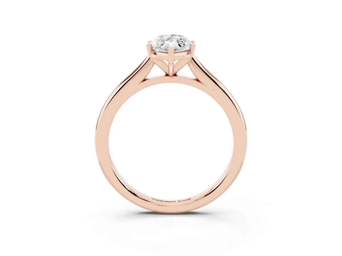Marquise Cut Cut Solitaire Ring with Cathedral Band and Four-Prong Setting Rose gold