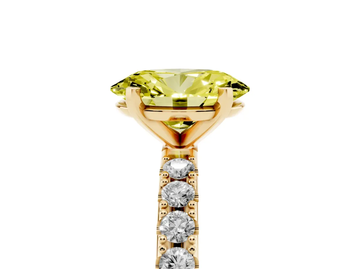 Fancy Yellow Oval Cut Diamond Solitaire Pavé Band with Four-Prong Setting Yellow gold