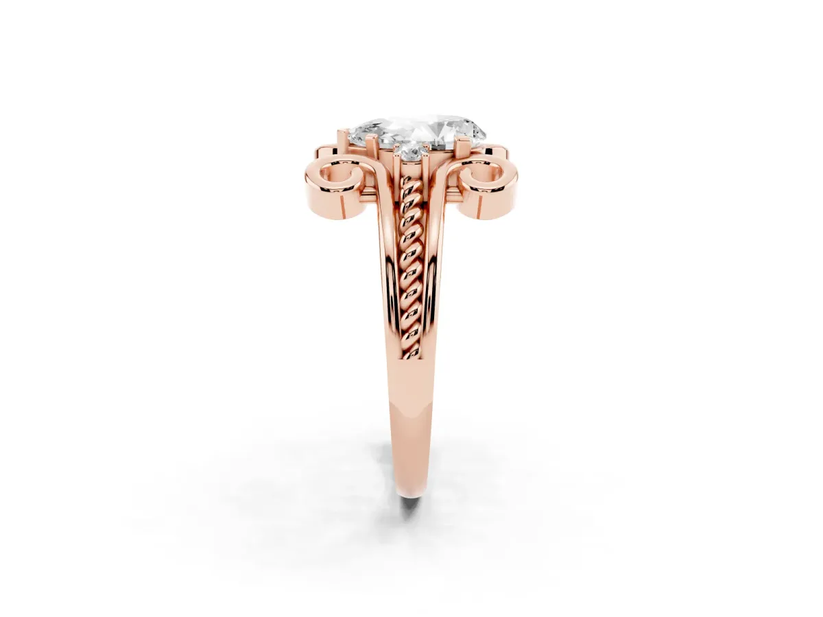 Pear Cut Solitaire Twisted Band Scroll Prong Ring Rose gold