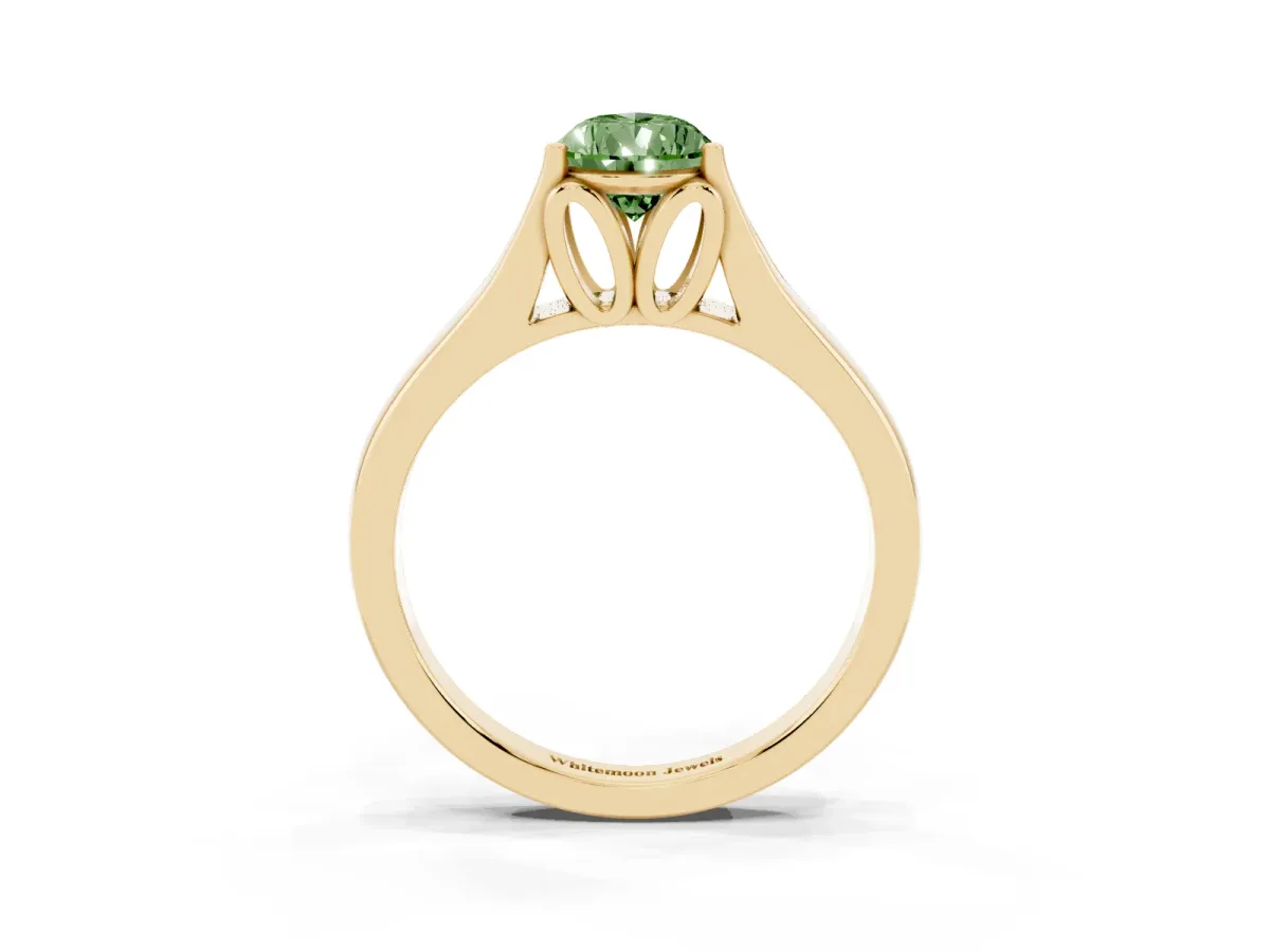 Fancy Green Pear Cut Solitaire Diamond Ring with Cathedral Band and Four-Prong Setting Yellow gold