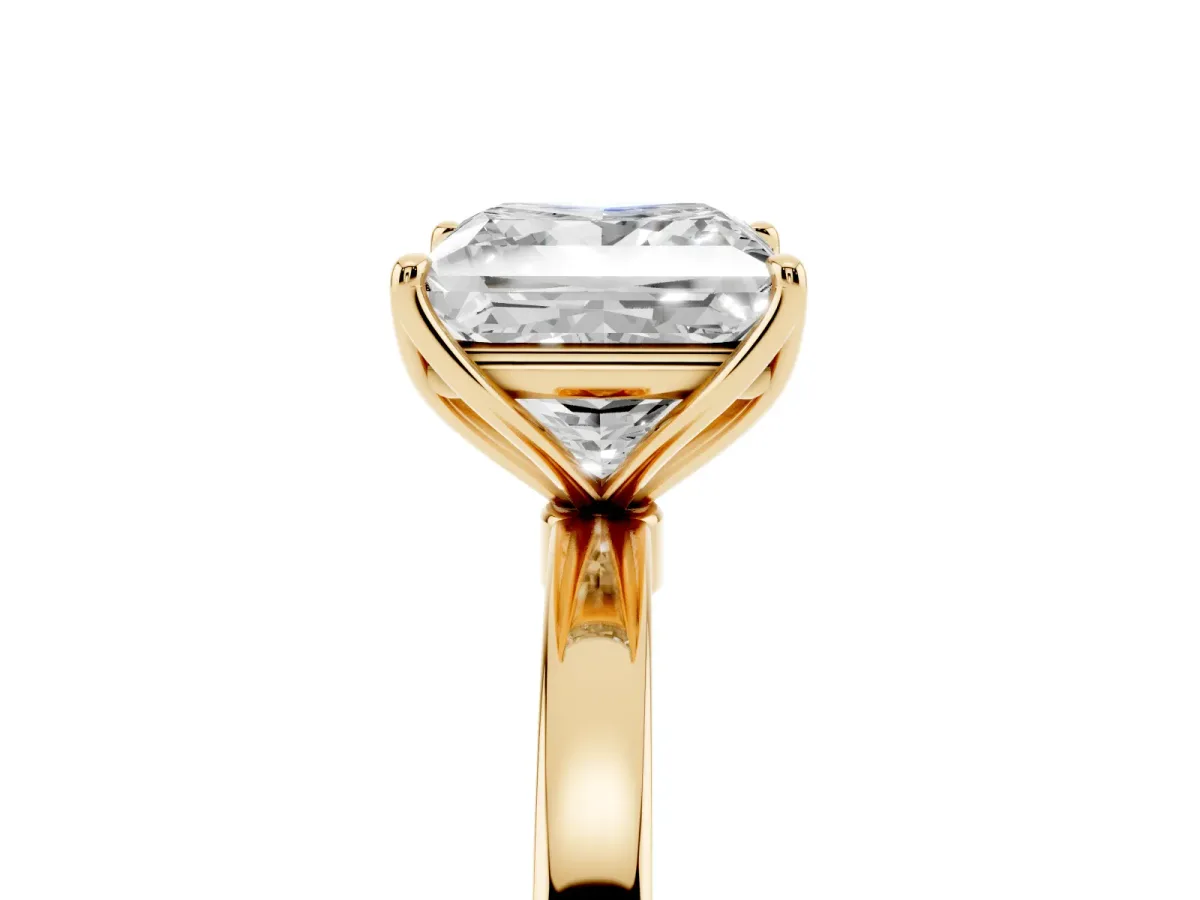 Princess Cut Diamond Solitaire Ring with Thin Band and Prong Setting Yellow gold