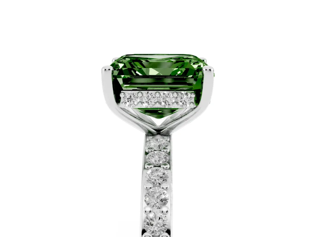 Fancy Green Asscher Cut Cut Diamond Pavé Band Ring with Four-Prong Setting Platinum