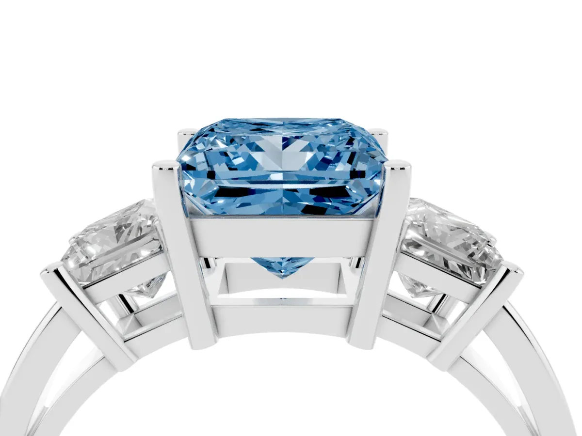 Fancy Blue Three-Stone Princess Cut Cut Solitaire Ring with Prong Setting White gold