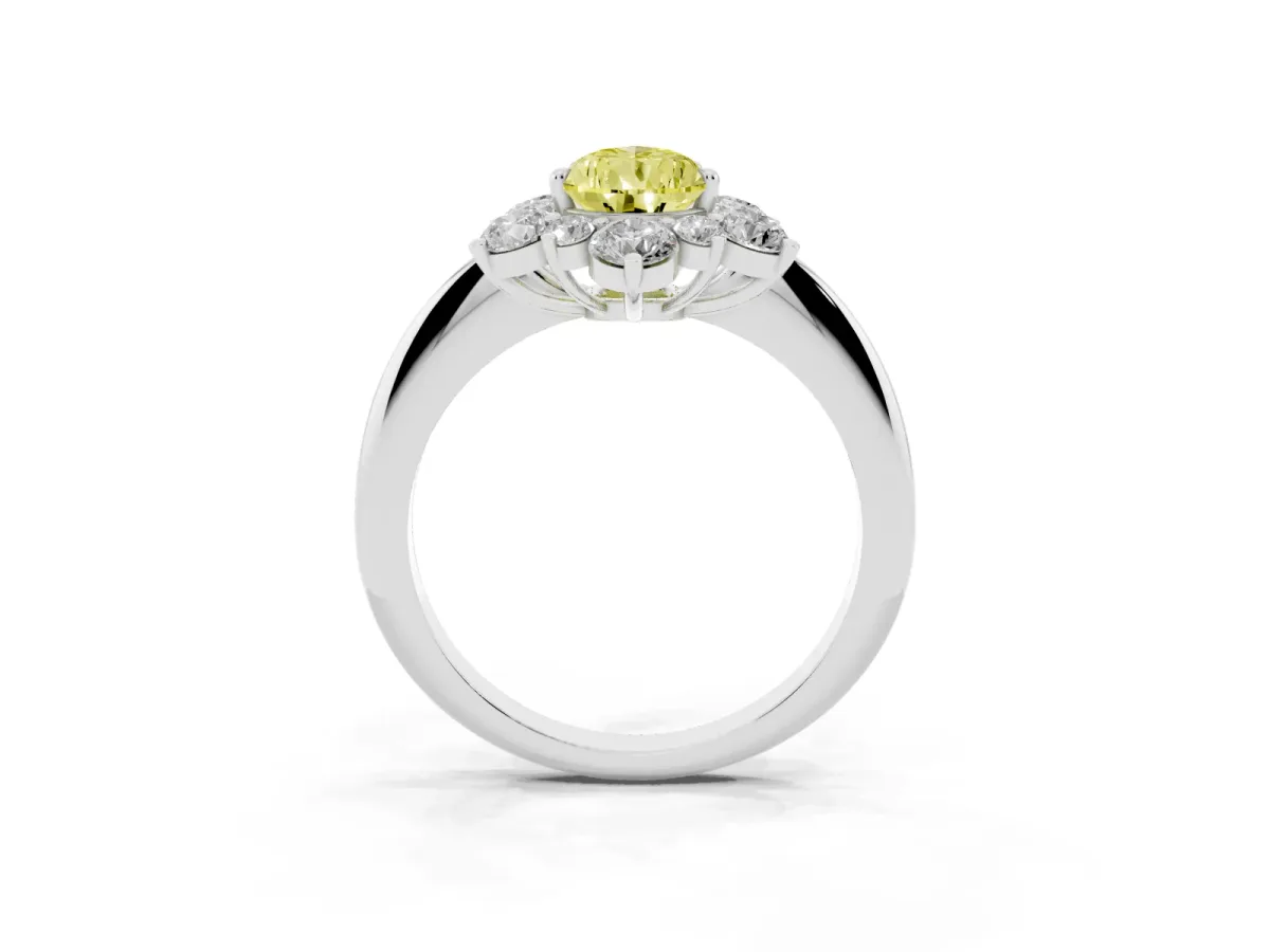Fancy Yellow Pear Cut Diamond Cluster Halo Ring with Solitaire Band and Four-Prong Setting Silver