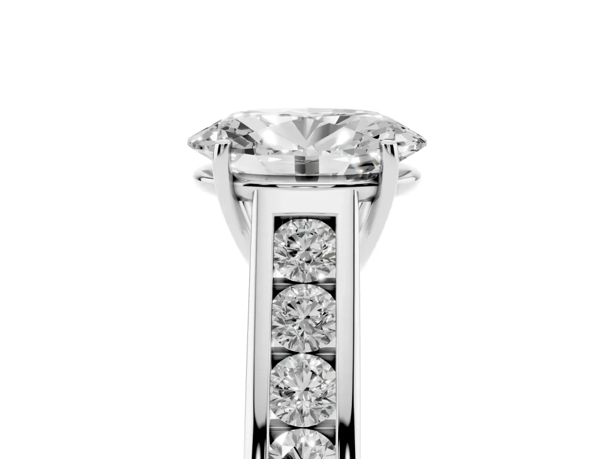 Oval Cut Brilliant Channel-Set Solitaire Ring with Four-Prong Setting Silver