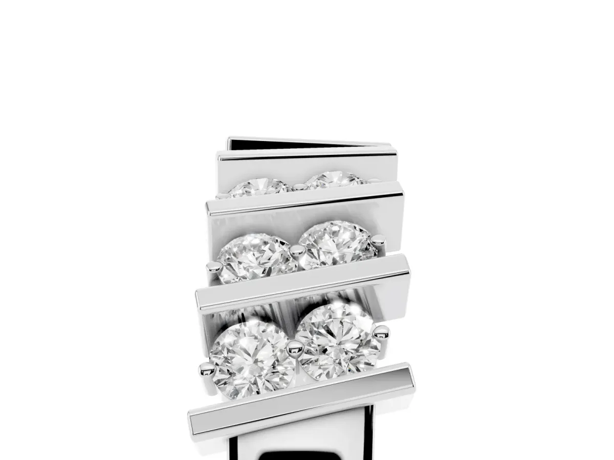 Channel Set Round Diamond Anniversary Band with Vertical Prongs Silver