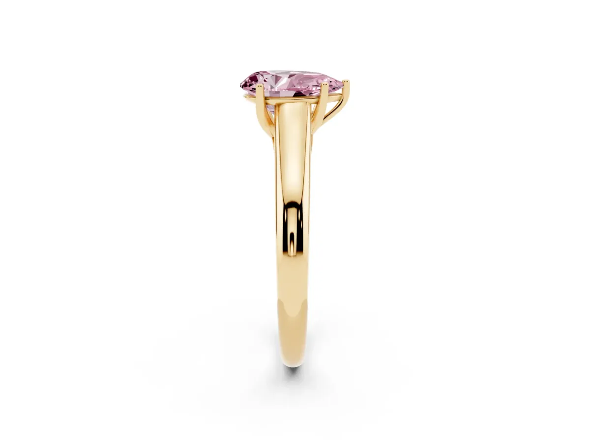 Fancy Pink Pear Cut Solitaire Engagement Ring with Tapered Band and Four-Prong Setting Yellow gold