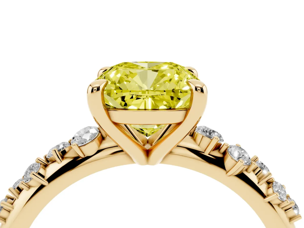 Fancy Yellow Cushion Cut Cut Diamond Vine Band with Four-Prong Setting Yellow gold