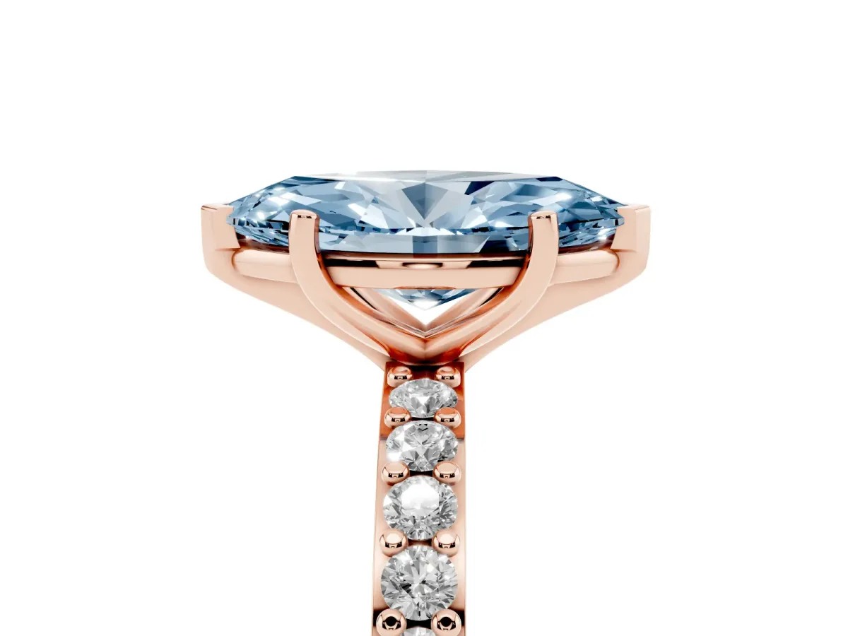 Fancy Blue Marquise Cut Cut Diamond Solitaire with Pave Band and Four-Prong Setting Rose gold
