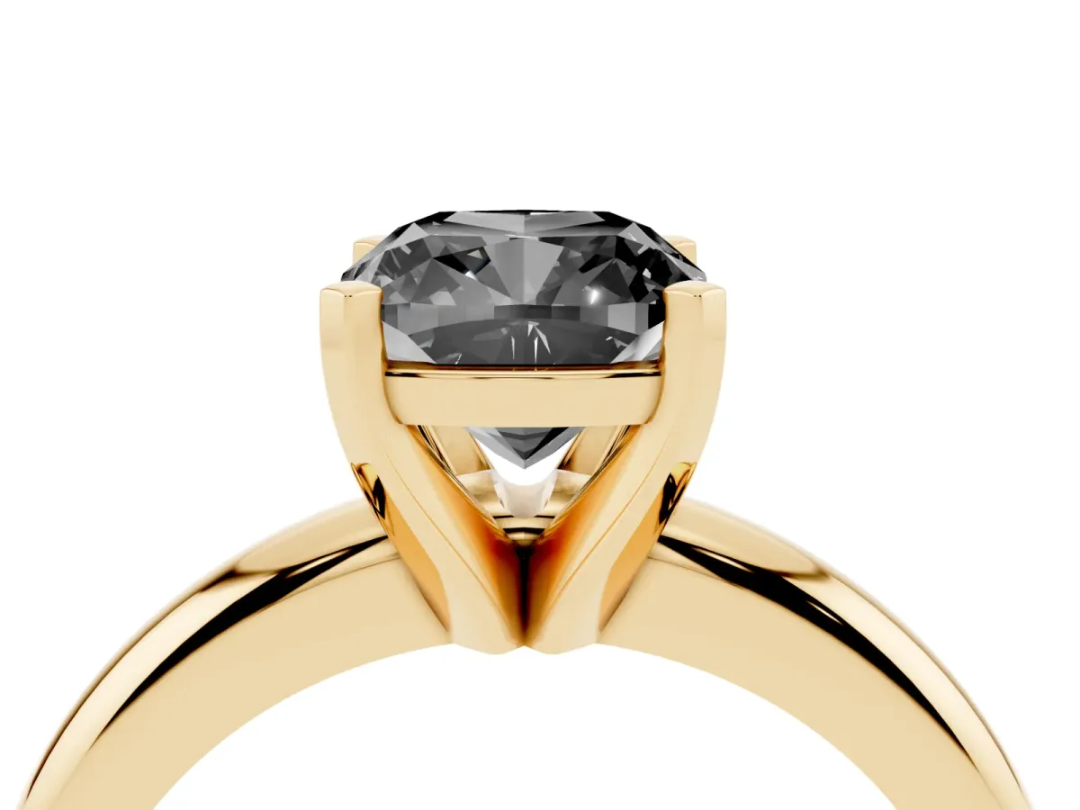 Fancy Black Cushion Cut Diamond Solitaire Engagement Ring with Round Band and Four-Prong Setting Yellow gold