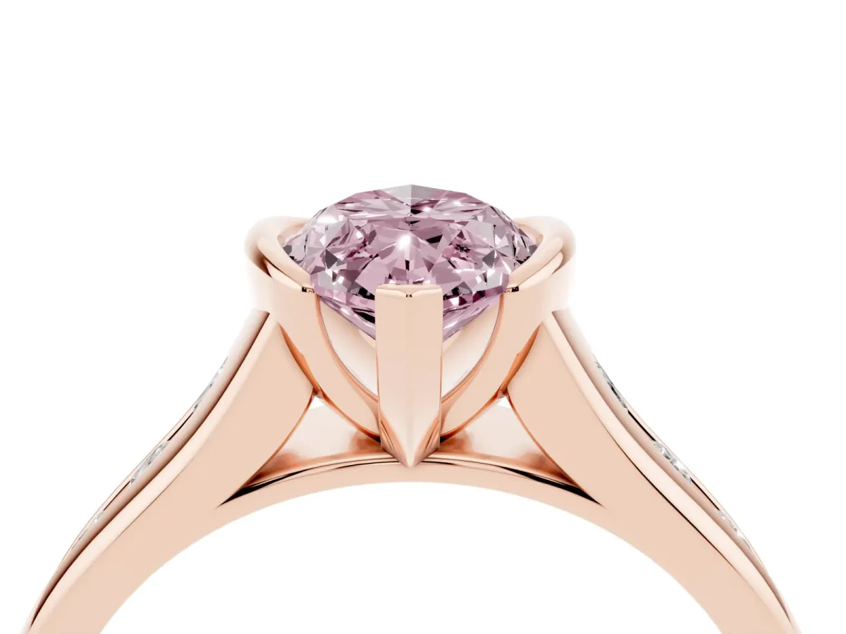 Fancy Pink Marquise Cut Solitaire Bezel-Set Diamond Ring with Channel-Set Band Rose gold