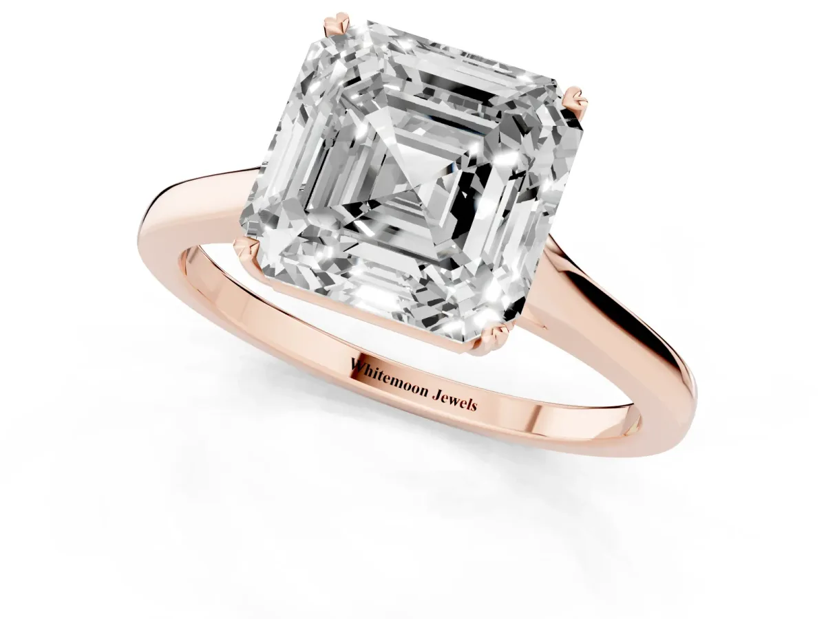 Asscher Cut Solitaire Heart Prong Engagement Ring with Tapered Band Rose gold