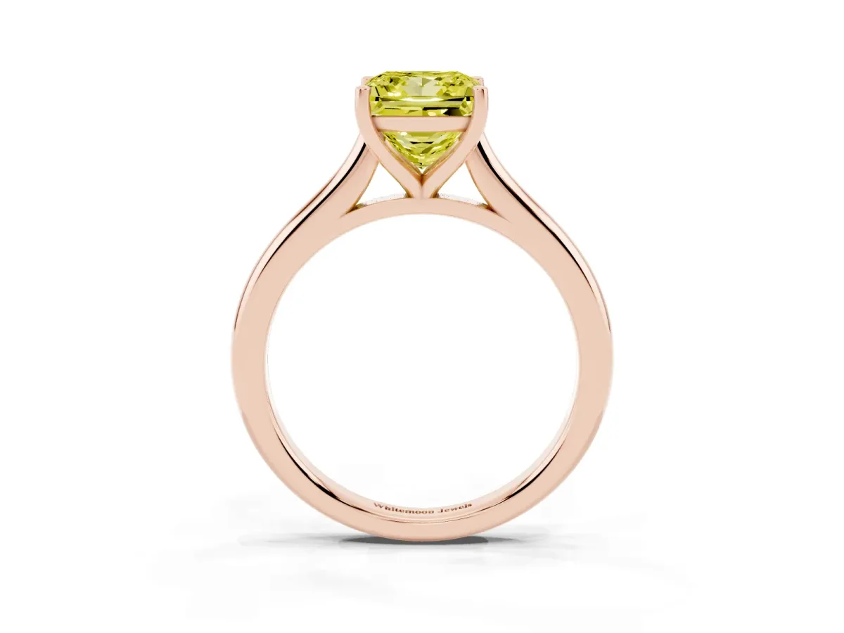 Fancy Yellow Princess Cut Cut Solitaire Ring with Cathedral Band and Four-Prong Setting Rose gold