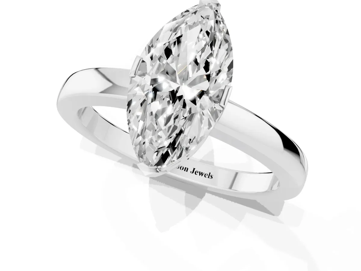Marquise Cut Cut Solitaire Ring with Four-Prong Setting and Classic Band Platinum