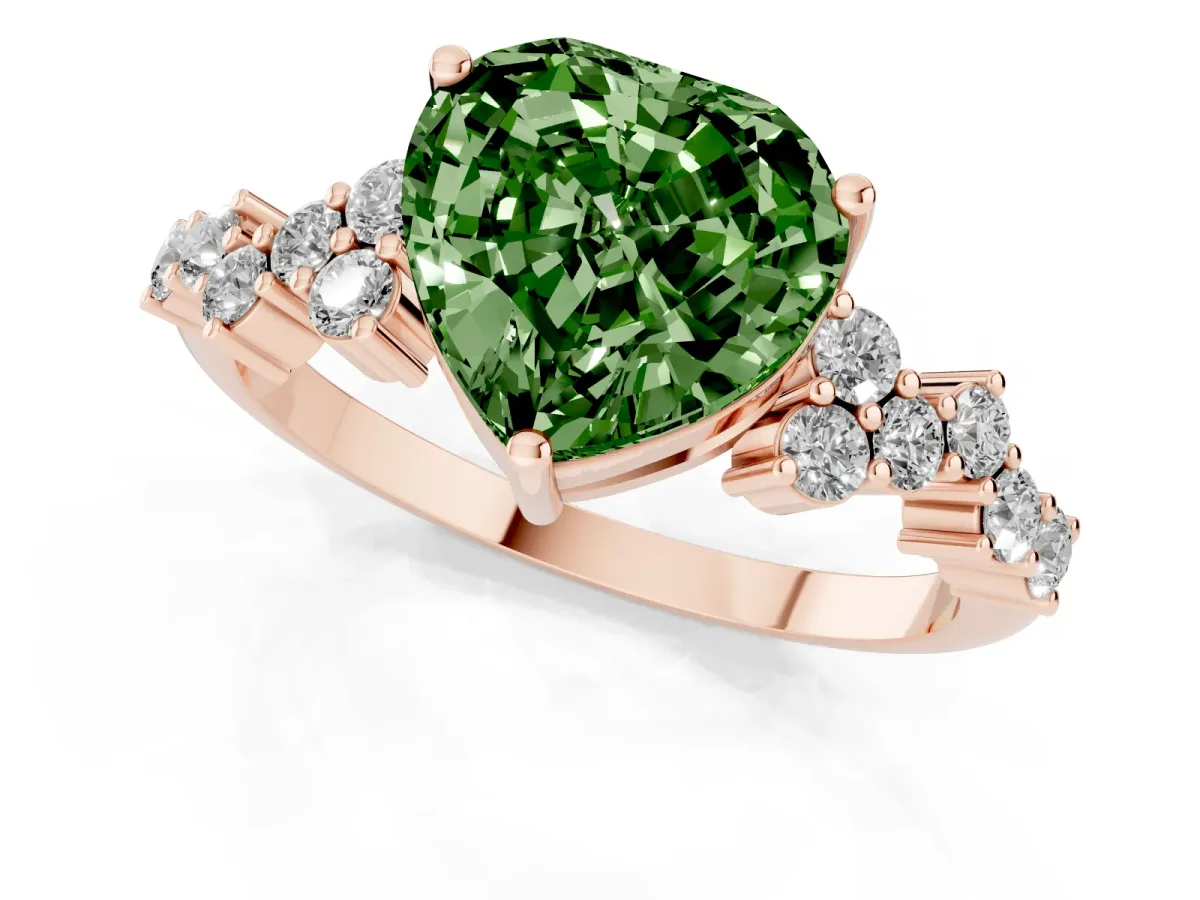 Fancy Green Heart Cut Diamond Scattered Round Accent Ring with Prong Setting Rose gold