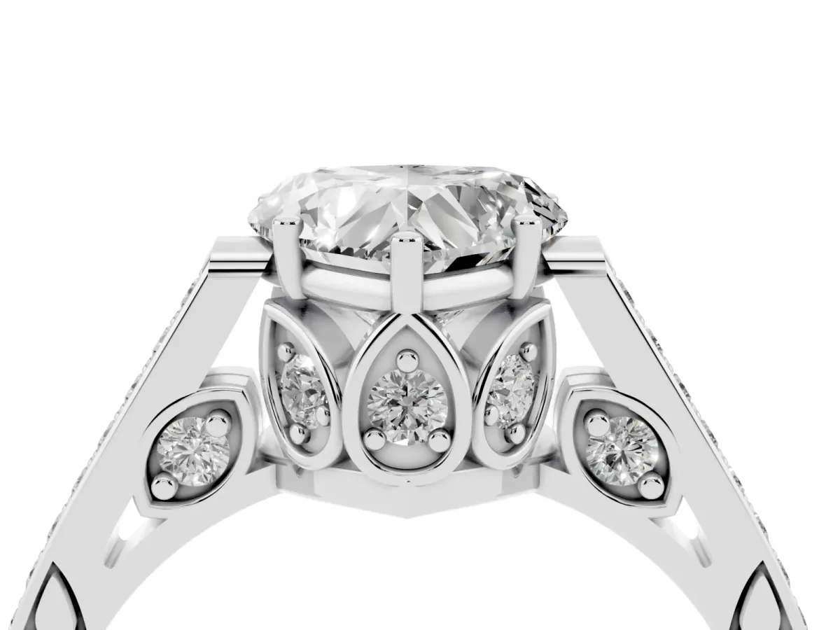 Heart Cut Cut Cathedral Pave Diamond Engagement Ring with Six-Prong Setting Silver