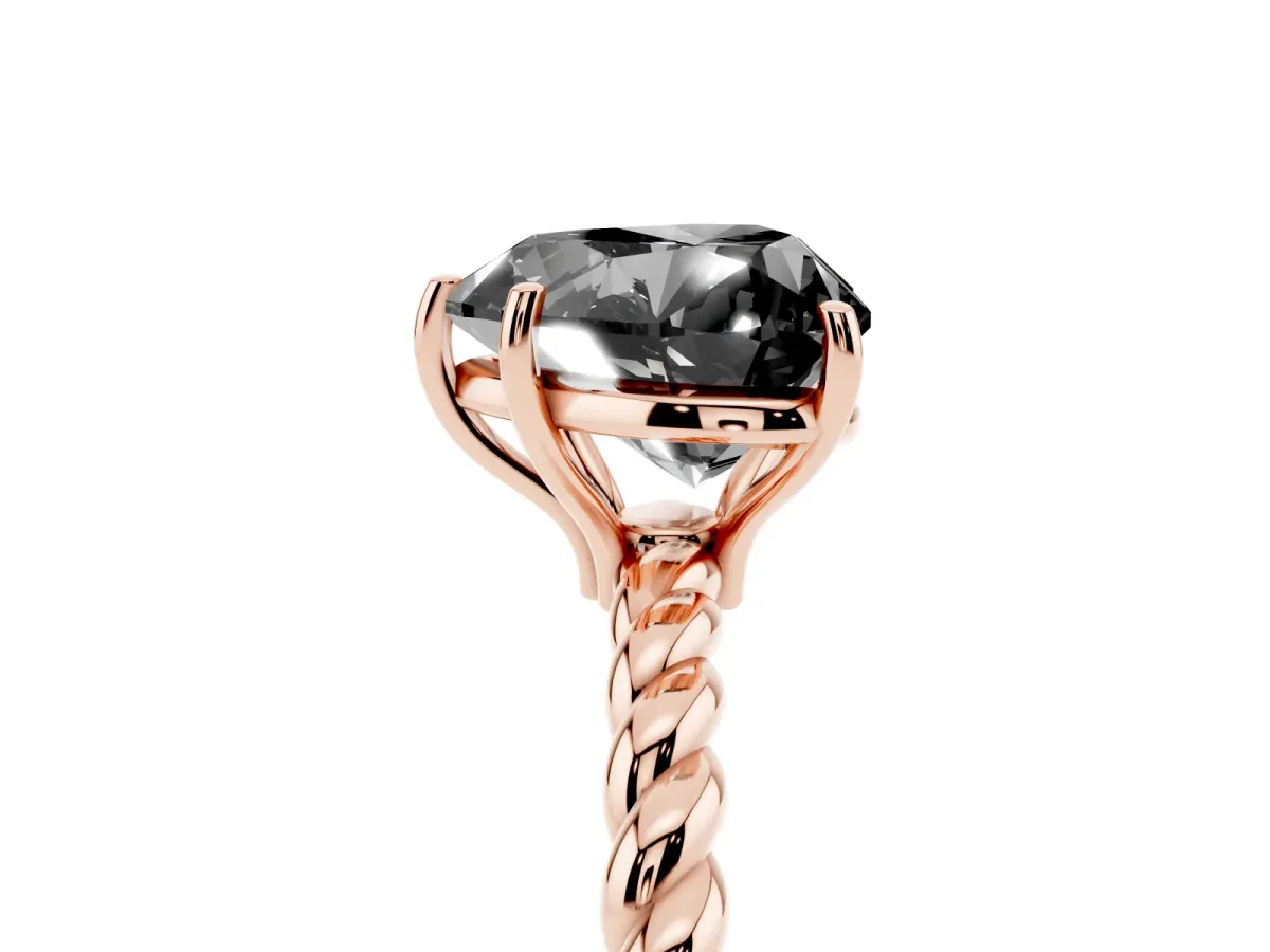 Fancy Black Heart Cut Solitaire Twisted Band 4-Prong Ring Rose gold