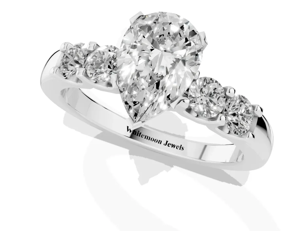 Pear Cut Brilliant Cut Diamond Five-Stone Prong Set Engagement Ring with Channel Band Silver