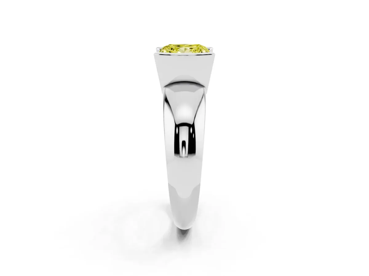 Fancy Yellow Princess Cut Solitaire Tension Set Diamond Ring with Wide Band Silver