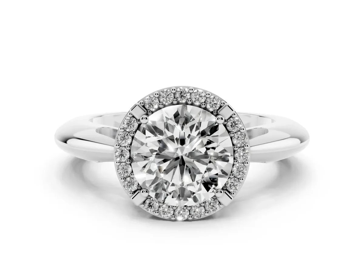 Round Cut Cut Diamond Halo Engagement Ring with Split Shank and Four-Prong Setting Silver