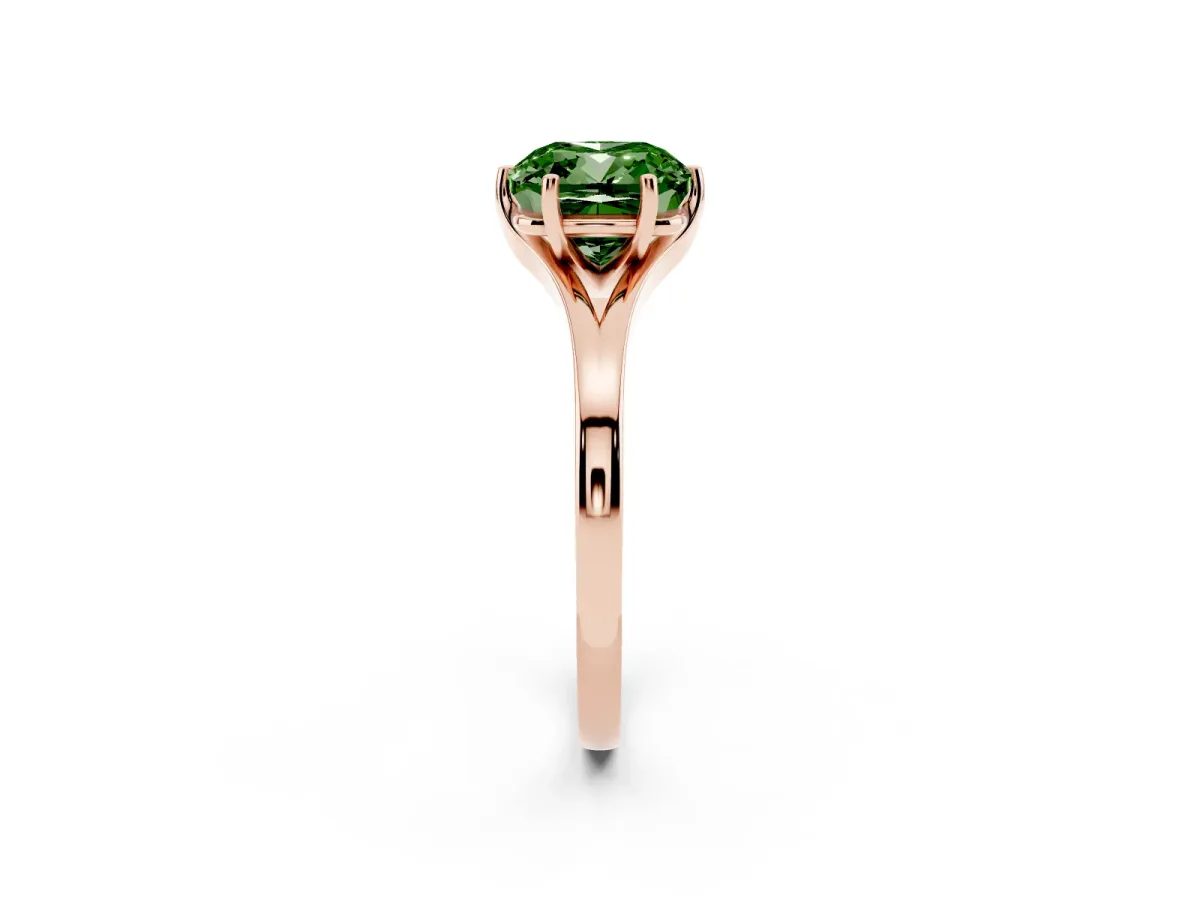 Fancy Green Cushion Cut Solitaire Diamond Ring with Six-Prong Setting and Tapered Band Rose gold