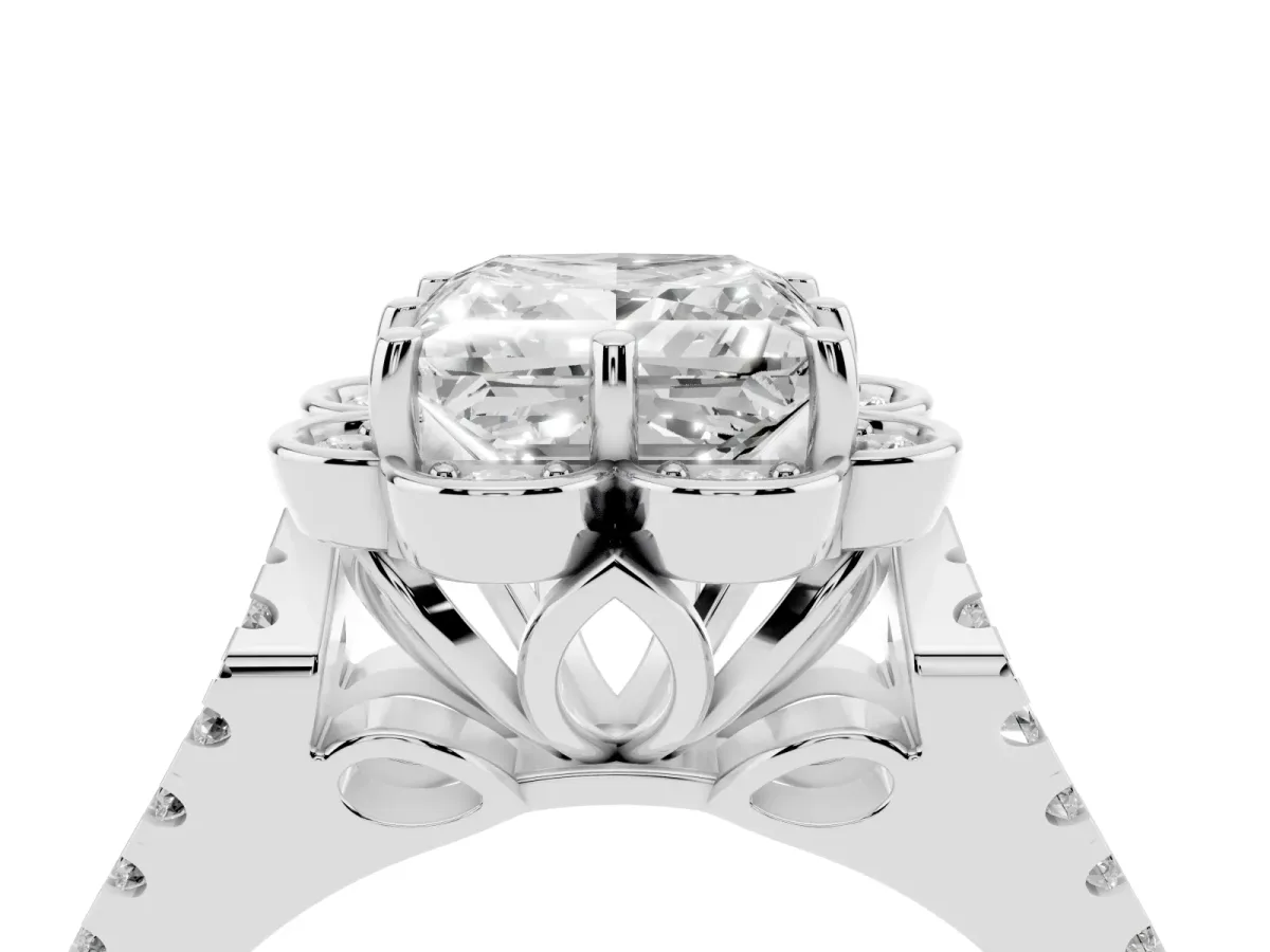 Princess Cut Halo Diamond Floral Split Shank Engagement Ring Platinum