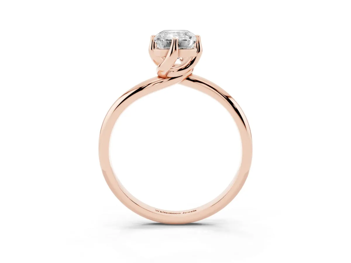 Emerald Cut Diamond Solitaire Engagement Ring with Four-Prong Setting and Classic Band Rose gold