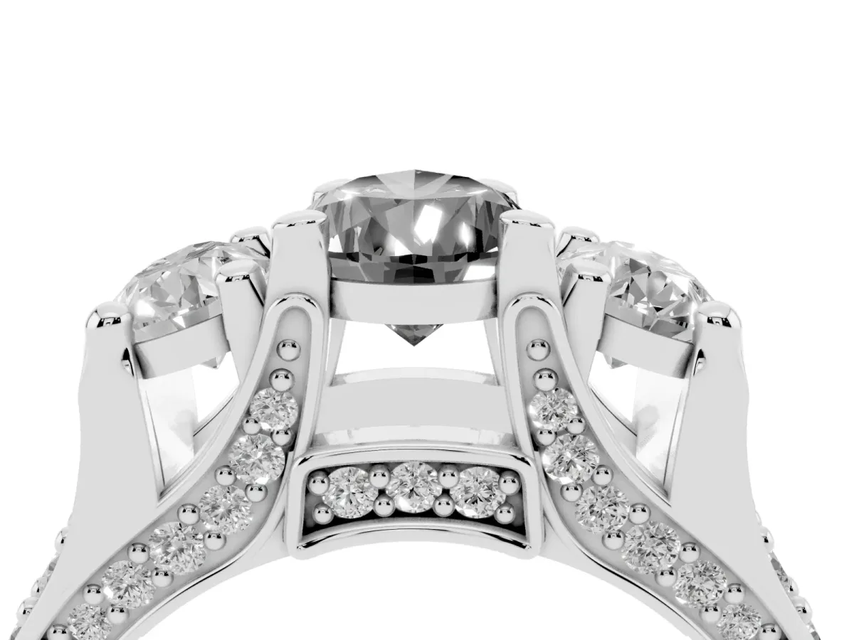Fancy Black Pear Cut Diamond Three-Stone Ring with Channel Set Band and Four-Prong Setting Silver
