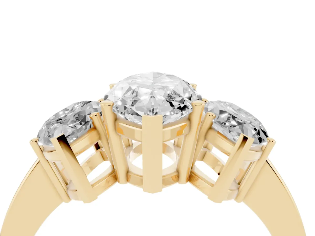 Three-Stone Marquise Cut Cut Diamond Engagement Ring with Flat Band and Four-Prong Setting Yellow gold