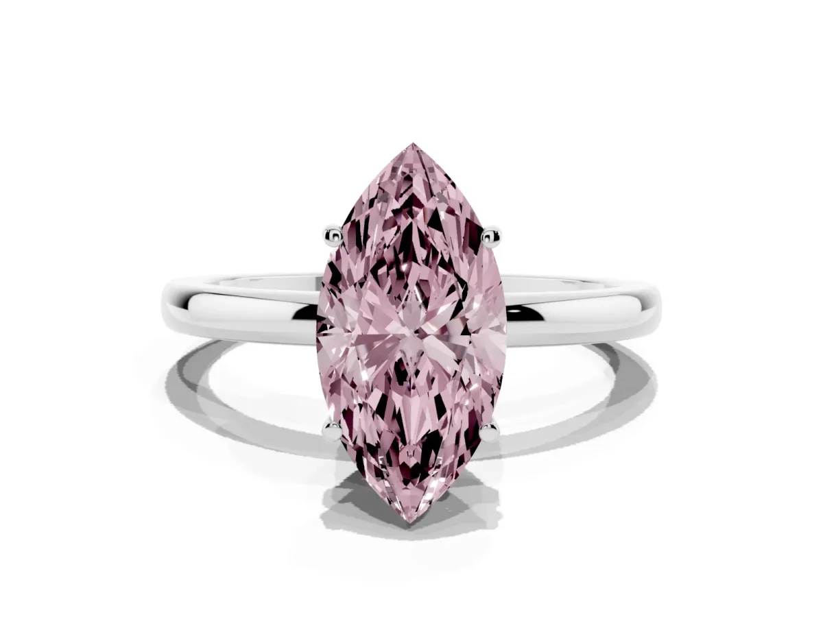 Fancy Pink Marquise Cut Solitaire Diamond Ring with Prong Setting and Plain Band Silver
