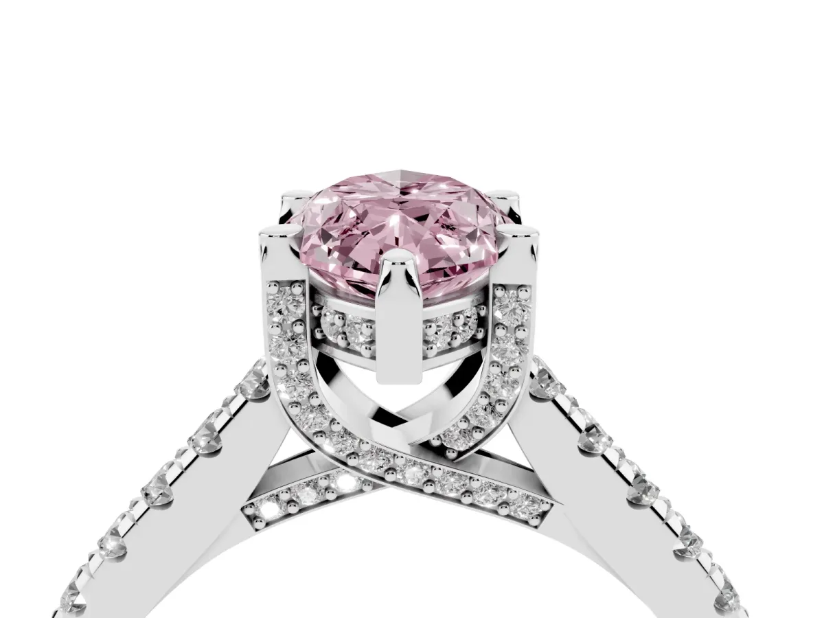 Fancy Pink Marquise Cut Brilliant Diamond Solitaire with Pavé Band and Four-Prong Setting Silver
