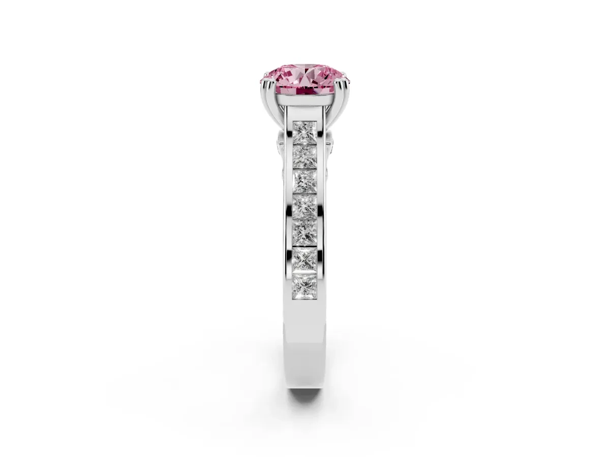Fancy Pink Round Cut Cut Channel Set Solitaire Engagement Ring with Prong Setting Platinum