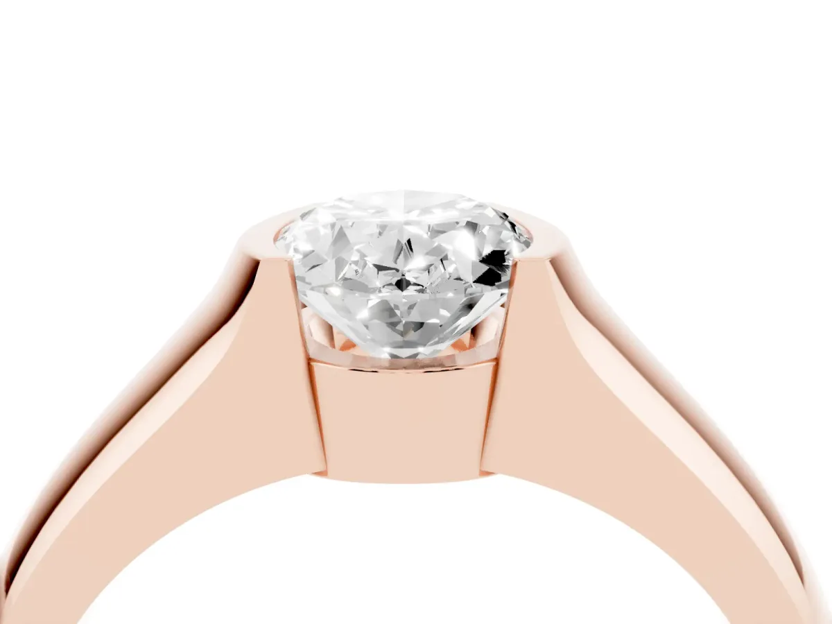 Oval Cut Solitaire Bezel Set Diamond Ring with Wide Band Rose gold