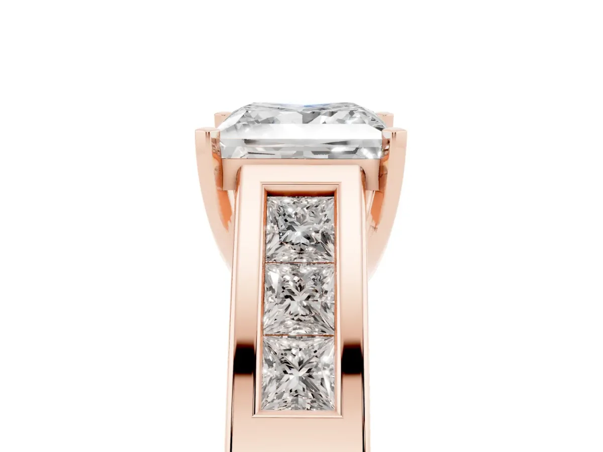 Princess Cut Cut Channel Set Solitaire Ring with Four-Prong Setting Rose gold