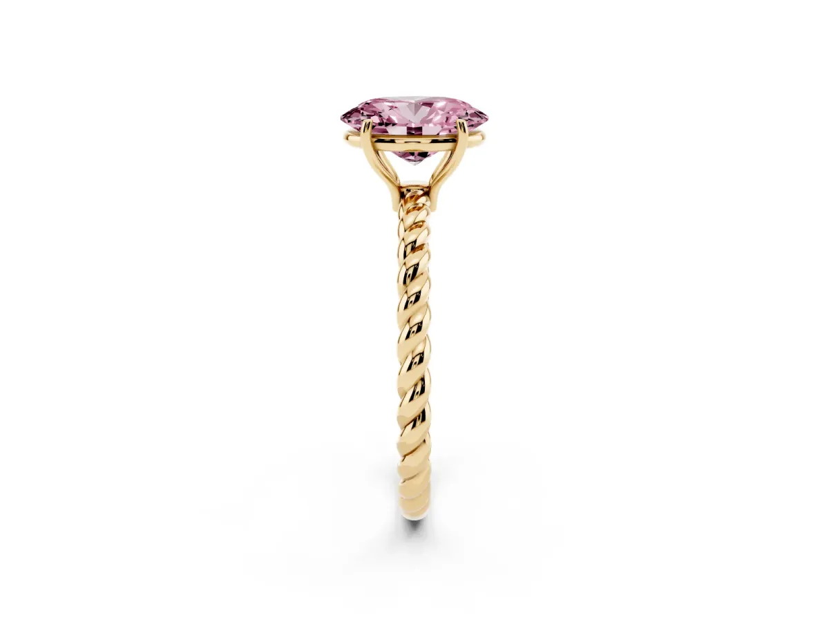 Fancy Pink Oval Cut Solitaire Twisted Band 4-Prong Ring Yellow gold