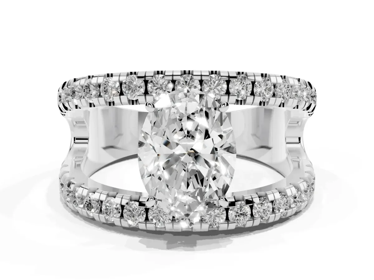 Oval Cut Solitaire Split Shank Pave Diamond Ring Platinum