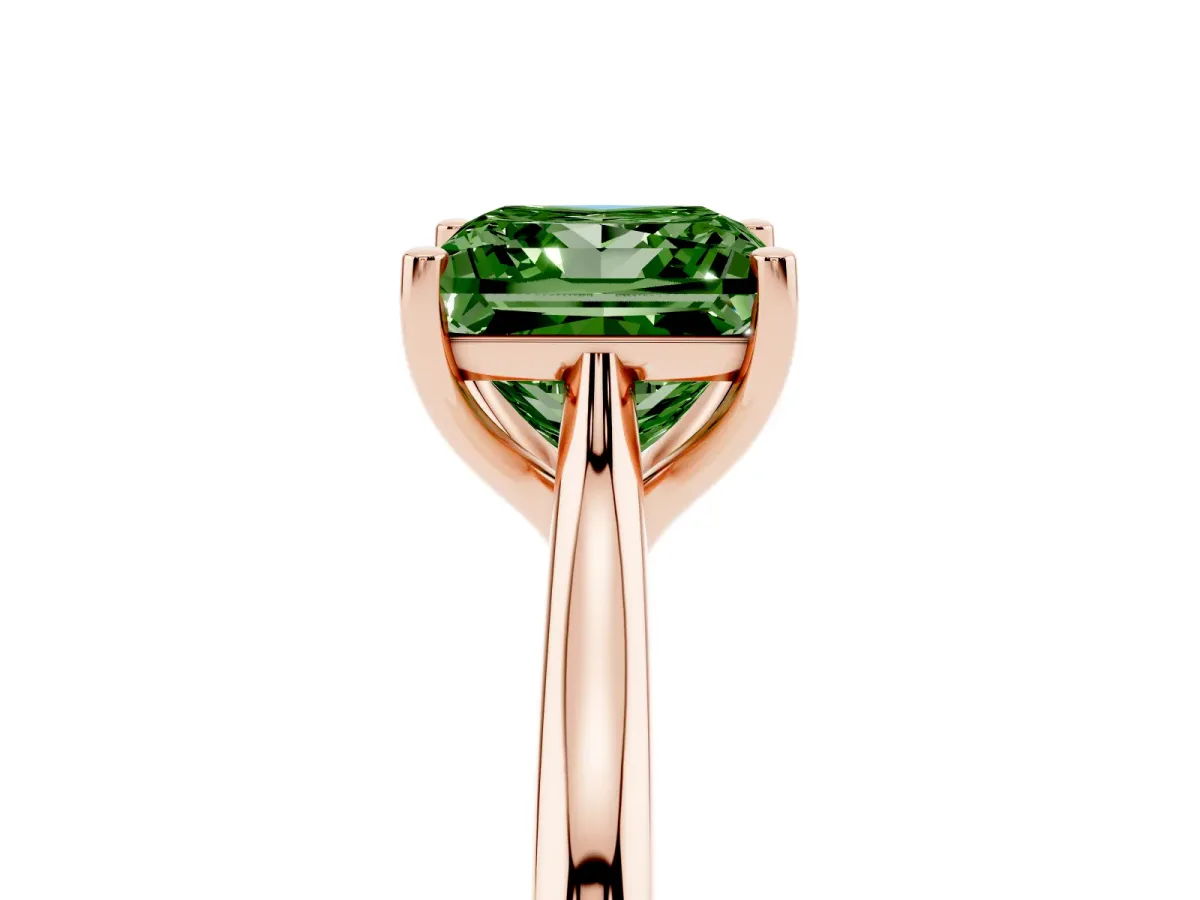Fancy Green Princess Cut Cut Solitaire Ring with Cathedral Band and Four-Prong Setting Rose gold