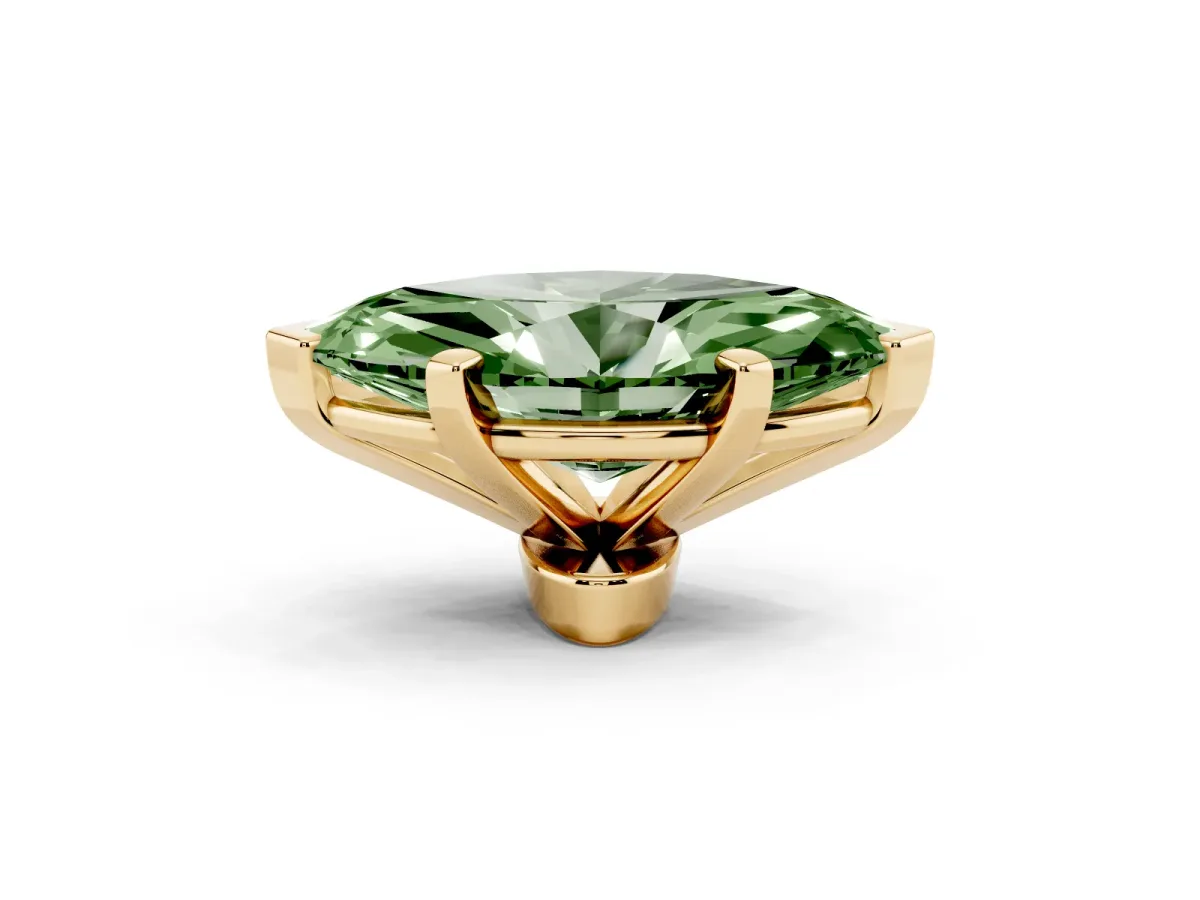 Fancy Green Marquise Cut Diamond Solitaire Ring with Prong Setting and Classic Band Yellow gold
