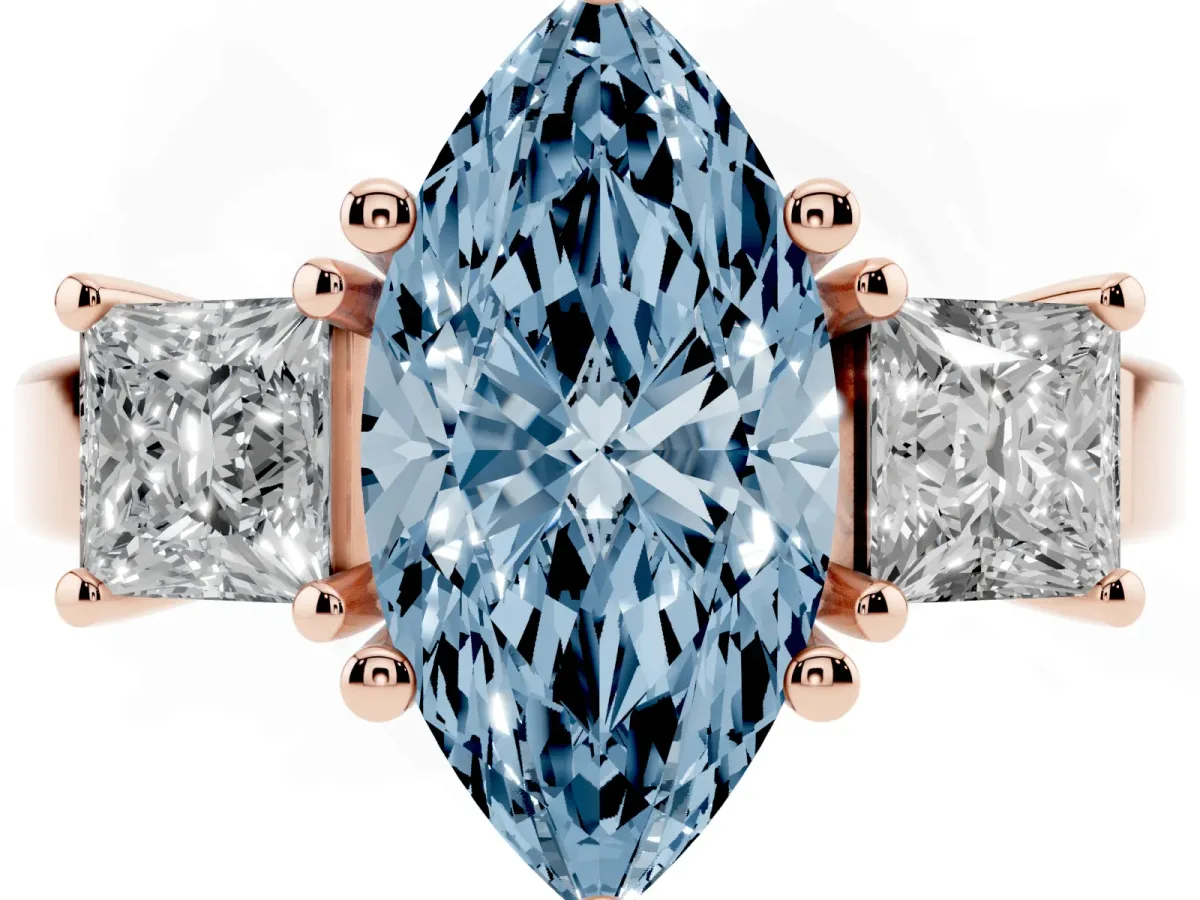 Fancy Blue Three-Stone Marquise Cut Cut Solitaire Ring with Prong Setting Rose gold