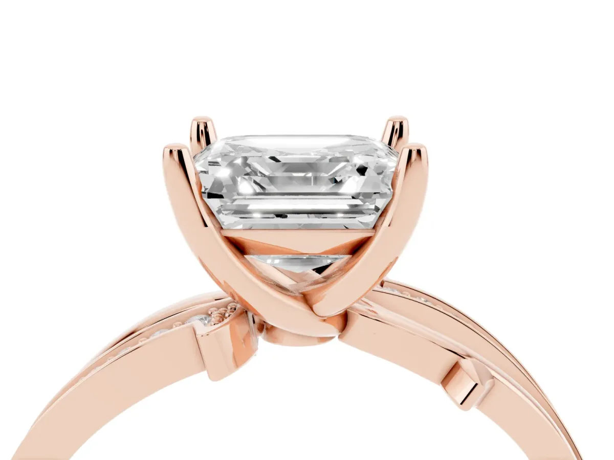 Asscher Cut Solitaire Twist Band with Pavé Accents and Four-Prong Setting Rose gold