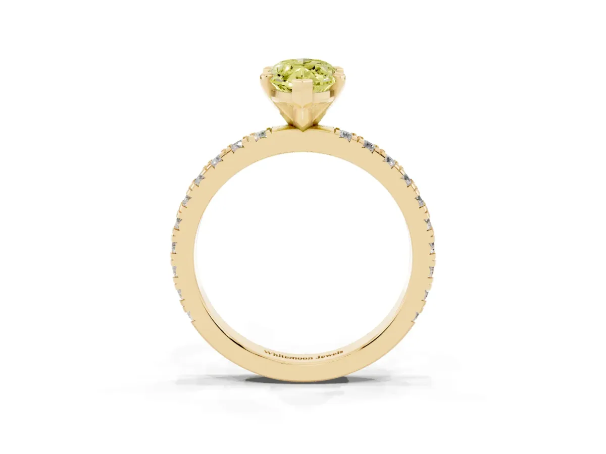 Fancy Yellow Marquise Cut Diamond Pavé Band Solitaire with Four-Prong Setting Yellow gold