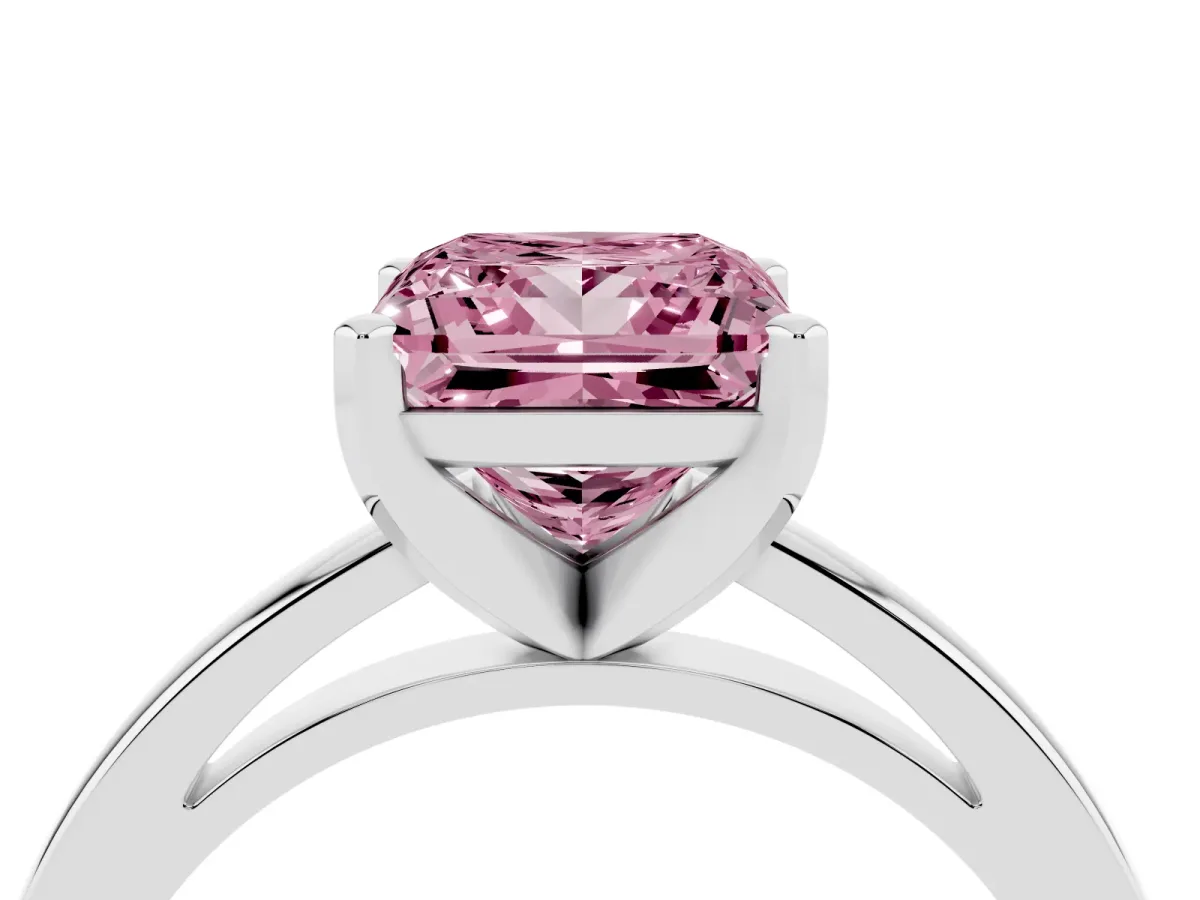 Fancy Pink Princess Cut Solitaire Diamond Engagement Ring with Four-Prong Setting on a Classic Band Silver