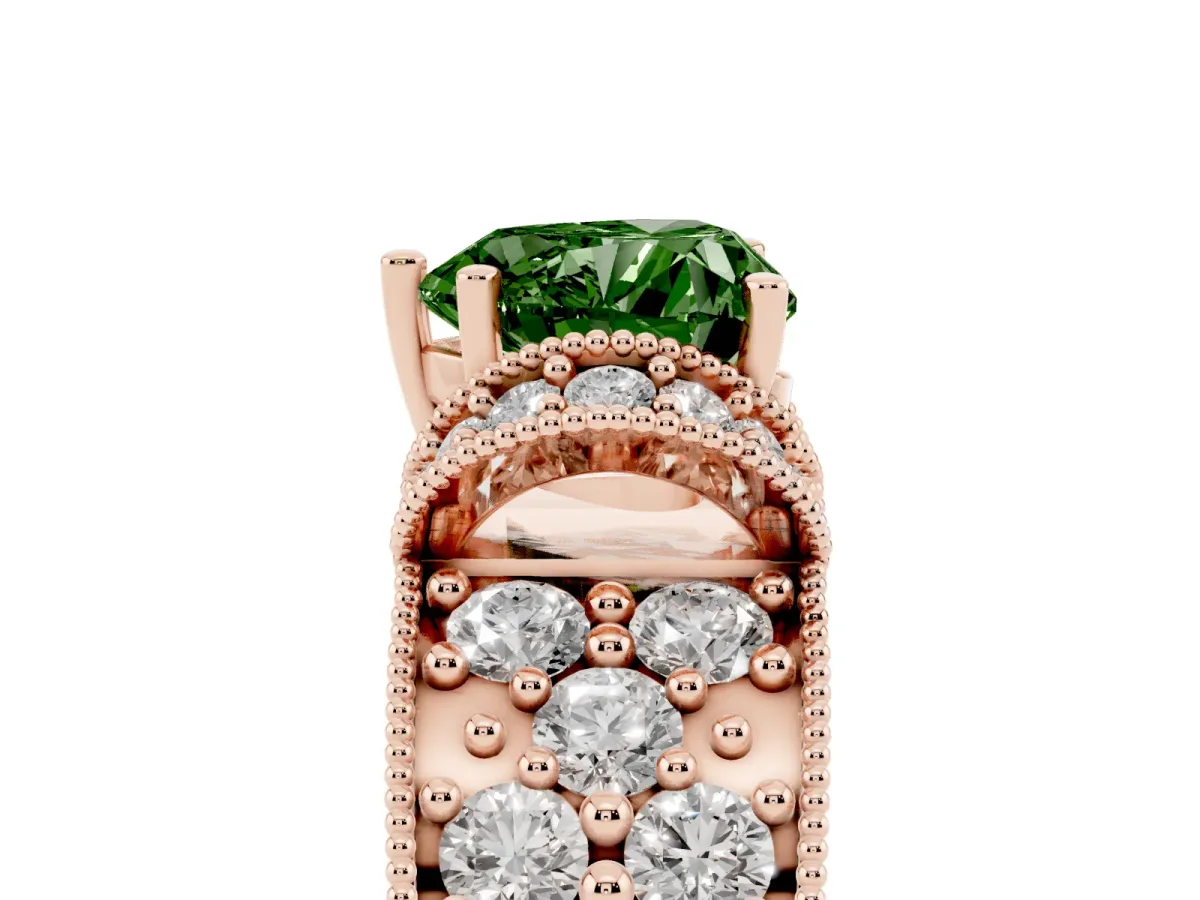 Fancy Green Heart Cut Halo Pave Diamond Engagement Ring with Milgrain Detailing Rose gold