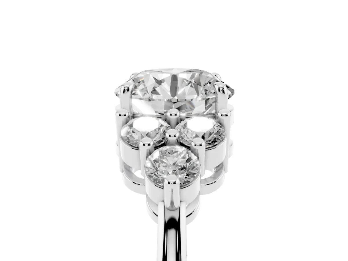 Round Cut Brilliant Diamond Cluster Accent Solitaire Ring with Prong Setting Platinum