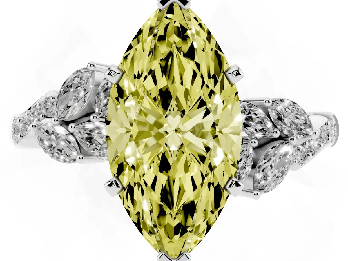 Fancy Yellow Marquise Cut Solitaire Marquise Twist Band with Six-Prong Setting Silver