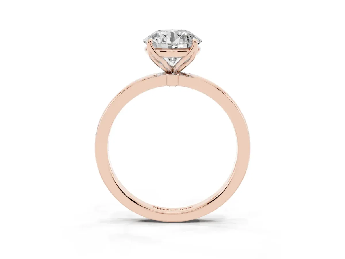 Round Cut Diamond Solitaire Ring with Thin Band and Prong Setting Rose gold