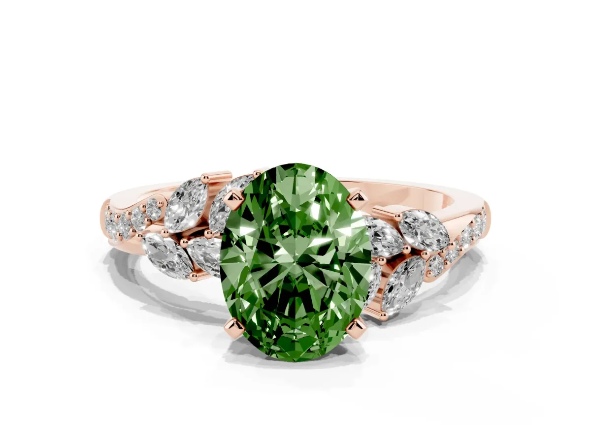 Fancy Green Oval Cut Solitaire Marquise Twist Band with Six-Prong Setting Rose gold