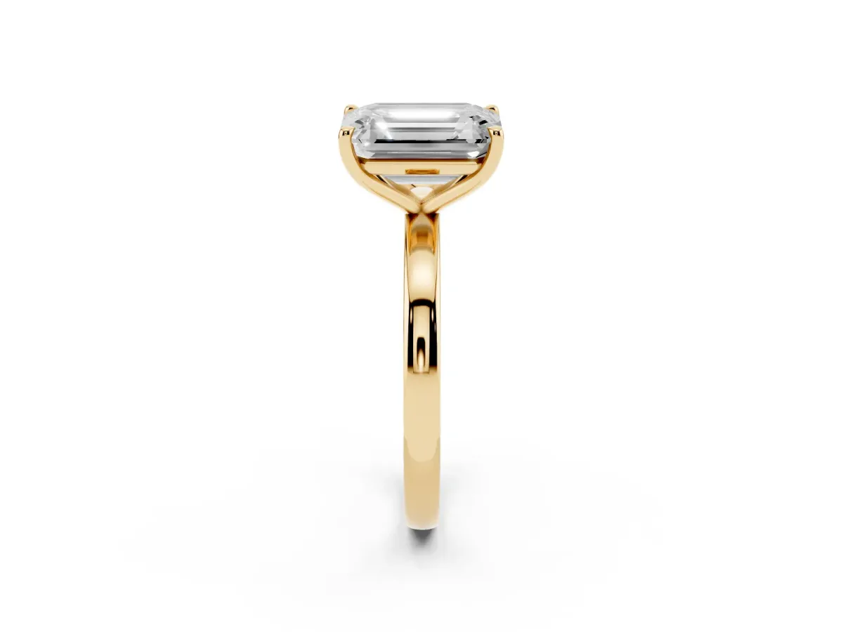Fancy Pink Emerald Cut and Emerald Cut Toi Moi Ring with Prong Setting Yellow gold