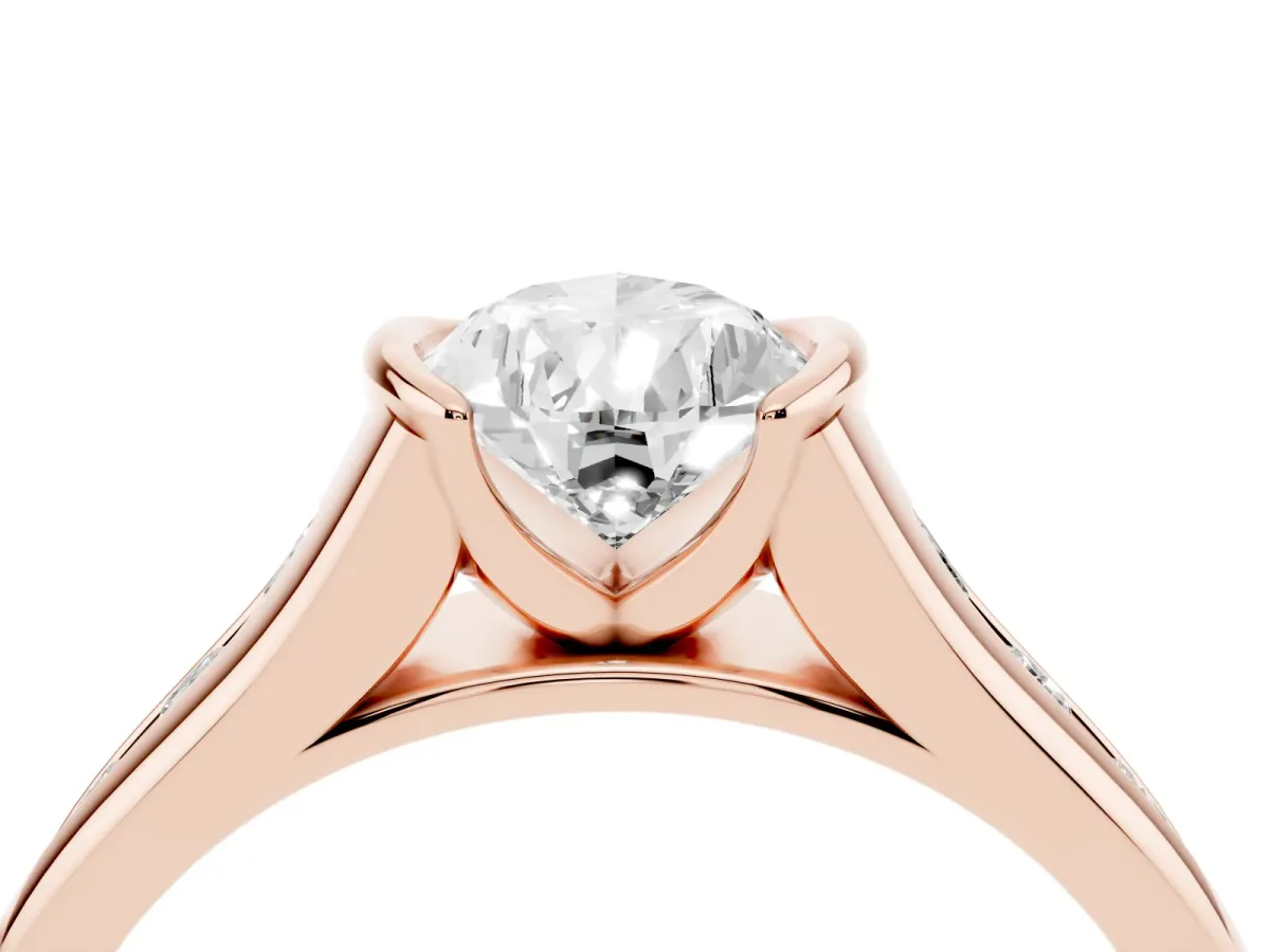 Pear Cut Solitaire Bezel-Set Diamond Ring with Channel-Set Band Rose gold